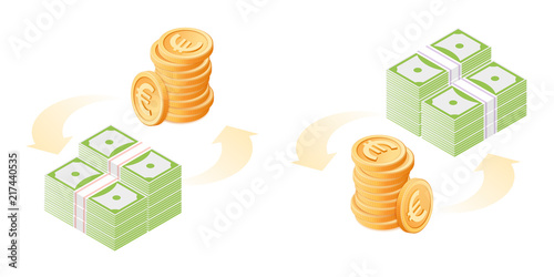 The Exchange Of Euros To Dollars Currency Conversion Process The Exchange Of Euros To Dollars Currency Conversion Process Flat Vector Isometric Ilration