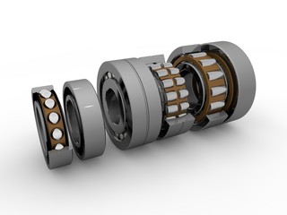 the image of bearings of different types, each type of bearing in section, to illustrate his...
