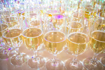 Champagne in flute glasses at a party