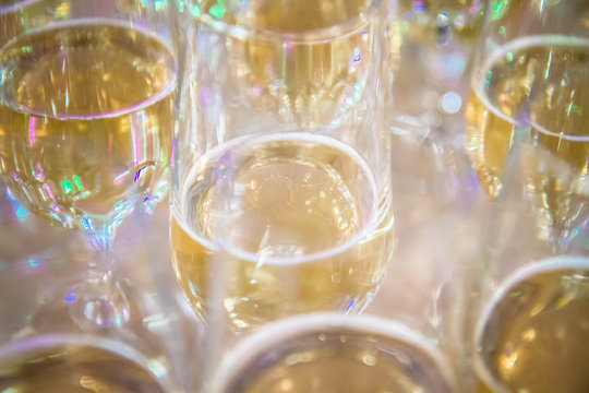 Champagne in flute glasses at a party