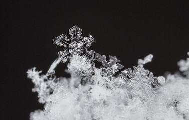 winter card, photo real snowflakes on snow
