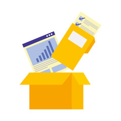 box carton with folder and document isolated icon