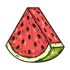 Watermelon. Cartoon piece of watermelon. Vector illustration.