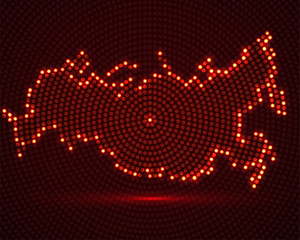 Abstract Russia map of glowing radial dots, halftone concept