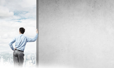 Fototapeta premium Guy and concrete empty banner