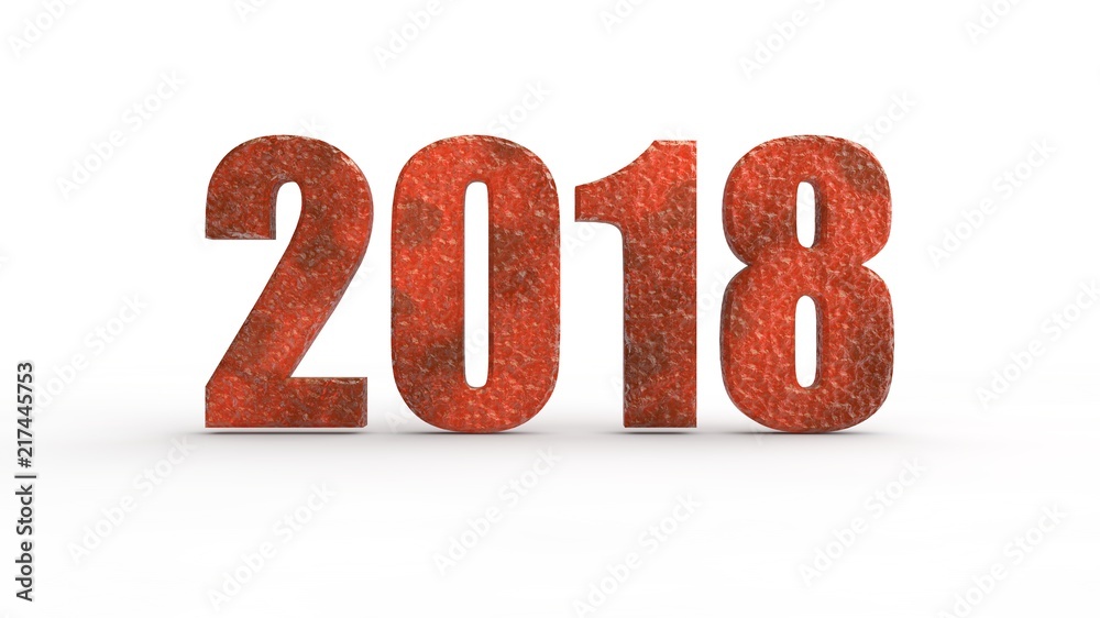 Fototapete date of 2018 for calendar, on a white background red and rust, idea for calendars, the concept of pa