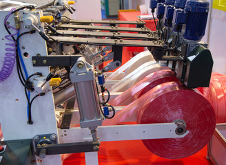 Process of extruder polyethylene plastic bag. Industry plastic manufacturing	