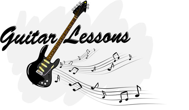 Guitar Lessons mit grauem Hintergrund