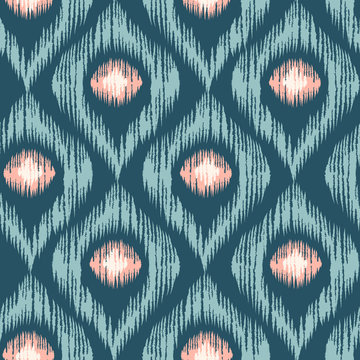 Retro ikat blue with pink pattern