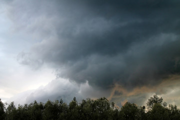 the sky during a thunderstorm over the forest