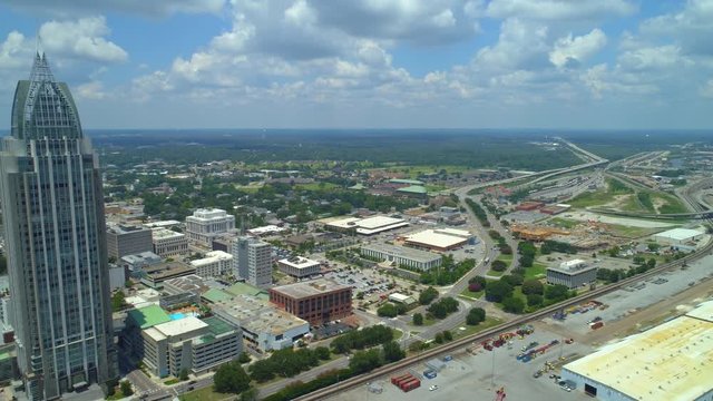 Aerial pull out shot Mobile Alabama