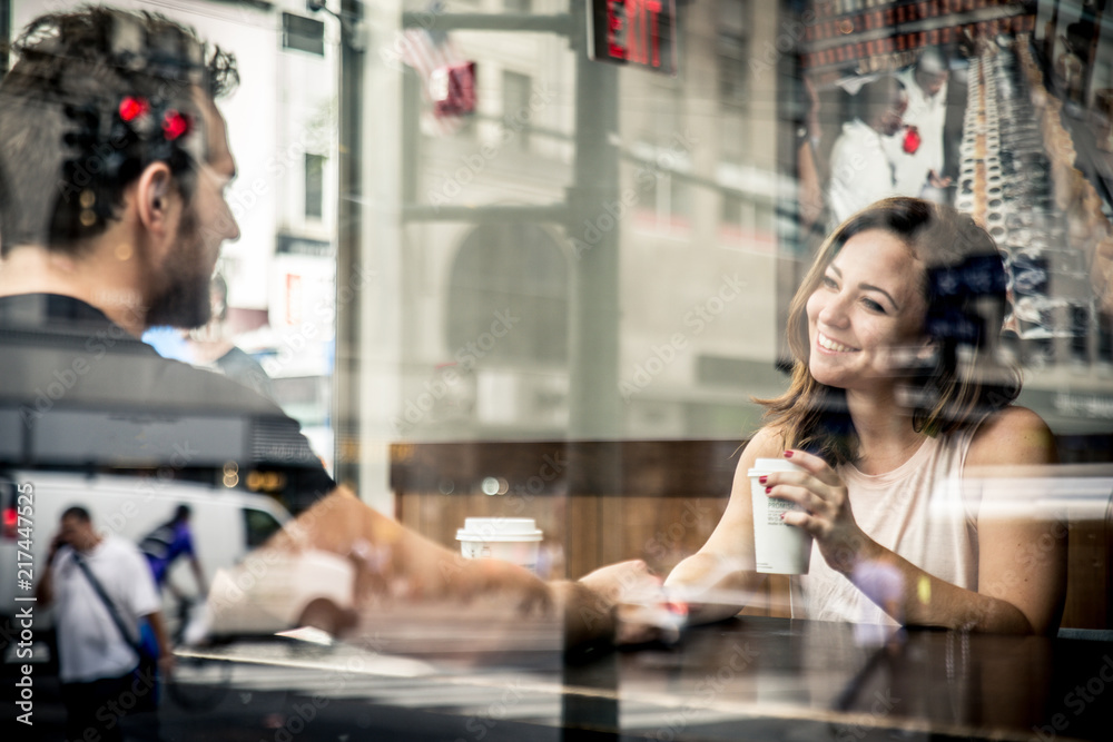 Wall mural couple in a bar outdoors