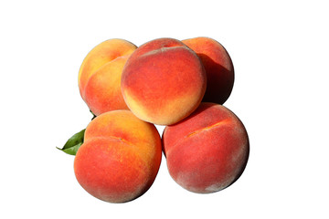 Peaches are large mature beautiful. Isolated white background.