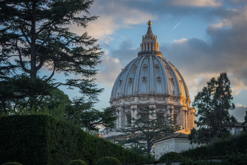 View of the dome of St. Peter's Basilica from the Vatican Gardens, Rome, Italy
