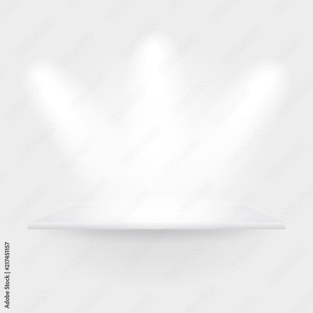 Poster 3d isolated white empty shelf for exhibit – stock vector