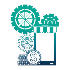 set gears machine and smartphone with parasol