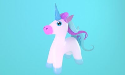 Model toy unicorn on a blue background. 3d Illustration