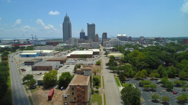 Aerial video Downtown Mobile Alabama approach