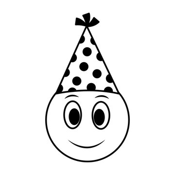 birthday happy face emoji party hat black and white