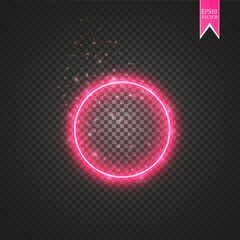 Red round frame. Shining circle banner. Isolated on black transparent background. Vector illustration
