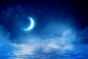 Obraz na płótnie Canvas Half moon in starry sky