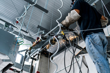 aricondition cassette type installation with wiring and pipe setting home improvement ideas concept