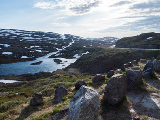 Stone barriers by a mountain road