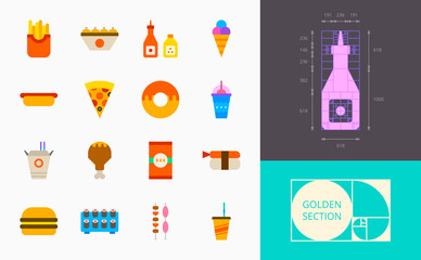color fast food icons on a white background