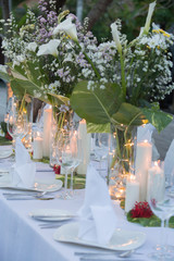 Wedding table decor. Beautiful Festive table set up for wedding or party
