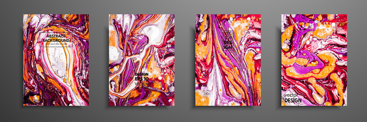 Colorful covers design set with textures. Closeup of the painting. Abstract bright hand painted background, fluid acrylic painting on canvas. Fragment of artwork. Modern art.