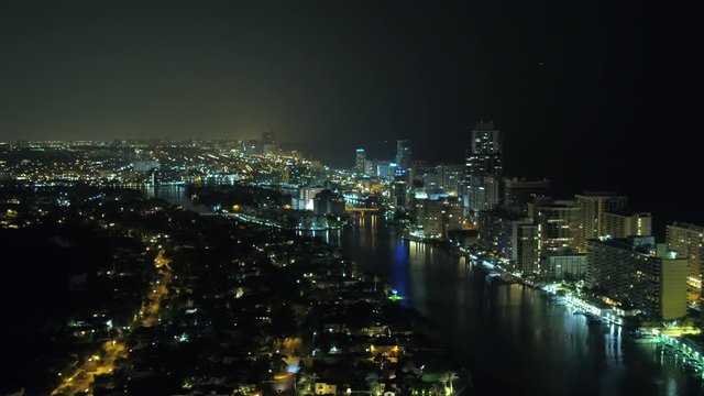 Midnight in Miami Beach aerial drone footage