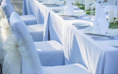 Wedding table decor. Beautiful Festive table set up for wedding or party