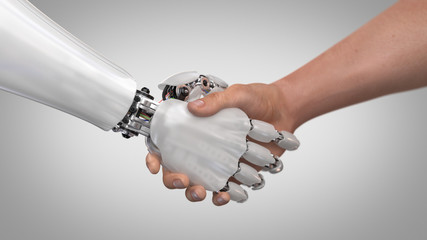 Robot and Man Shaking Hands. 3d render - 217456930