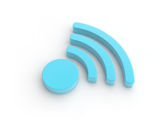sign Wi Fi distribution, antenna blue color, symbol of the availability of phones and Internet for mobile devices. The idea of speed and security. 3D rendering, isolated on white background