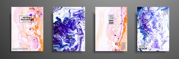 Creative trendy cards. Abstract painting templates with place for your text. Fluid art. Applicable for design covers, presentation, invitation, flyers, annual reports, posters and business cards.