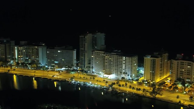 Night aerials Miami Beach Collins Avenue 45th Street