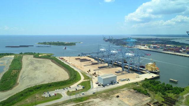 Port of Mobile and bay aerial drone footage 4k 24p