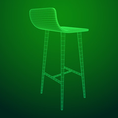 Bar stool furniture wireframe blueprint. Linear outline vector illustration. High chair. Bar interior design.