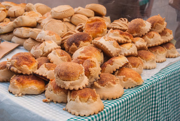 Characteristic street food stuffed with meat or cheese from Menorca