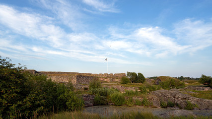 Fototapeta na wymiar Bastions in Suomenlinna, Castle of Finland in English, an island fortress in the Gulf of Finland, protecting the capital city of Helsinki. Suomenlinna is an UNESCO World Heritage Site.