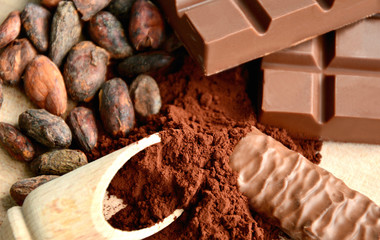 Chocolate with Cocoa beans and powder.