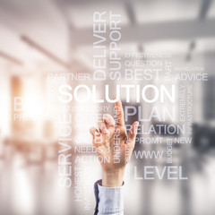 Concept of modern business with palm choocing on of keywords for