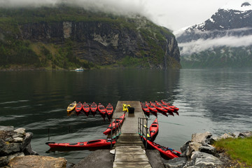 Kayaks waiting in the fiords