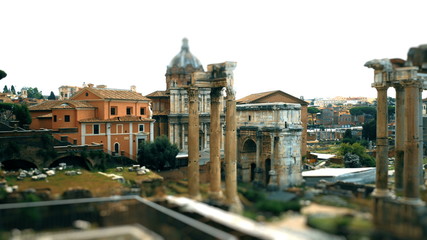 Fototapeta na wymiar tilt shift on the imperial holes in Rome, Italy
