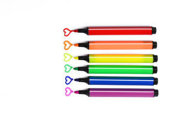 Colorful markers pens with hearts