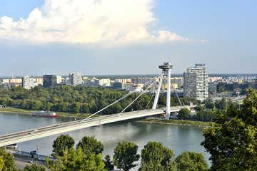 Fototapeta na wymiar Le Danube et le pont du soulèvement national (Bratislava)