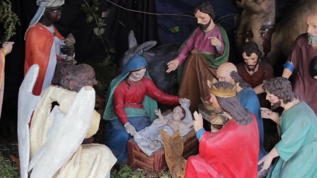 outdoor nativity scene,Merry Christmas ,outdoor nativity scene,Jesus in the manger with Mariya and Joseph, three kings and an angel
