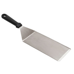 A silver spatula angled diagonally