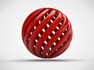 The image of a sphere formed red spiraled ribbons, inside of which is located in the space. The idea of harmony and perfection, success and prosperity. 3D rendering on white background.