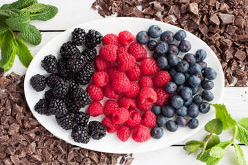 Fresh berries and crushed dark chocolate